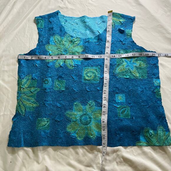 Y2K 2000s Blue Floral Crinkle Tank Top Plus Sz 2X Fairycore Tropical - Picture 8 of 8